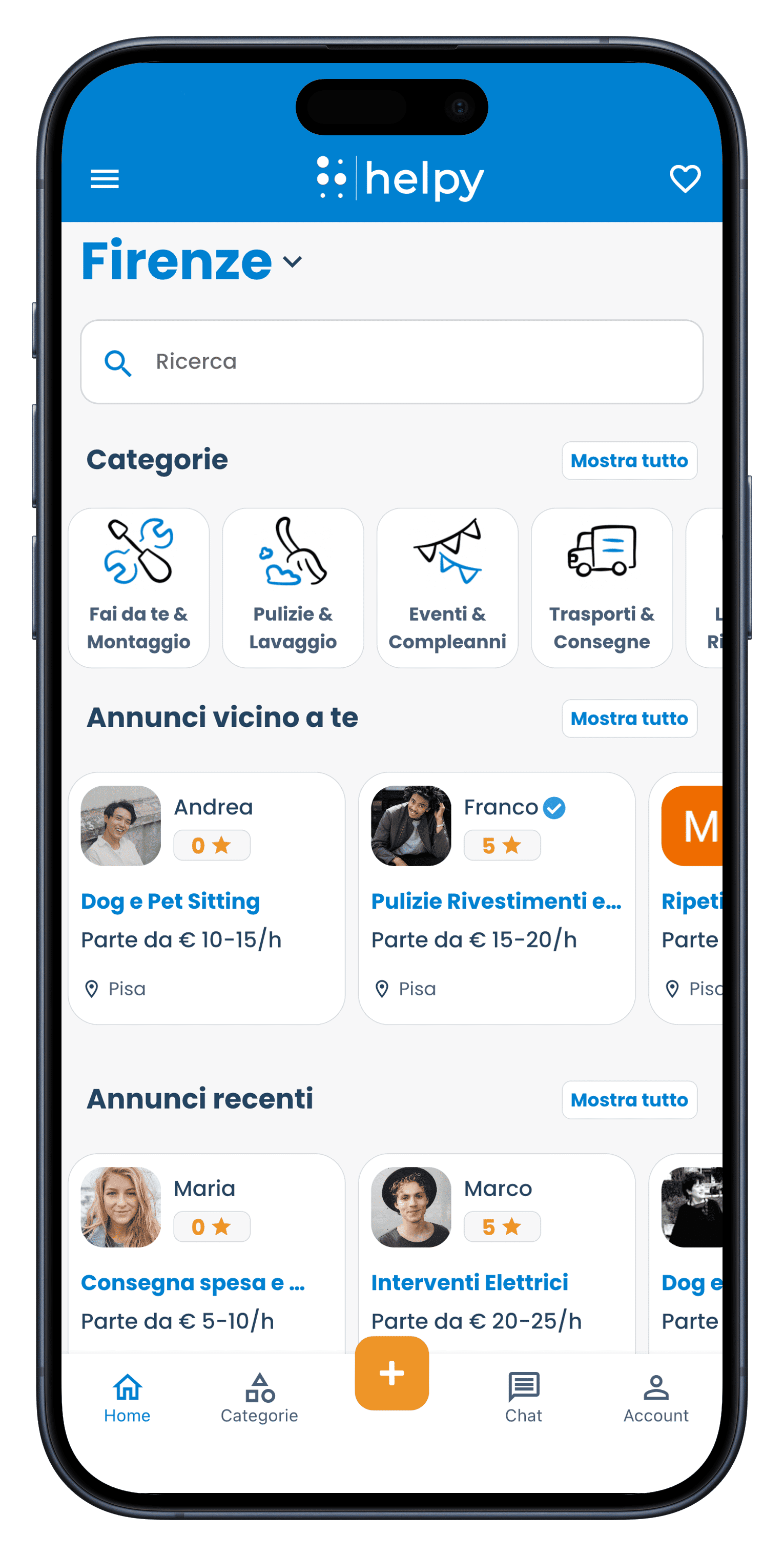 Schermata principale dell'app Helpy su smartphone