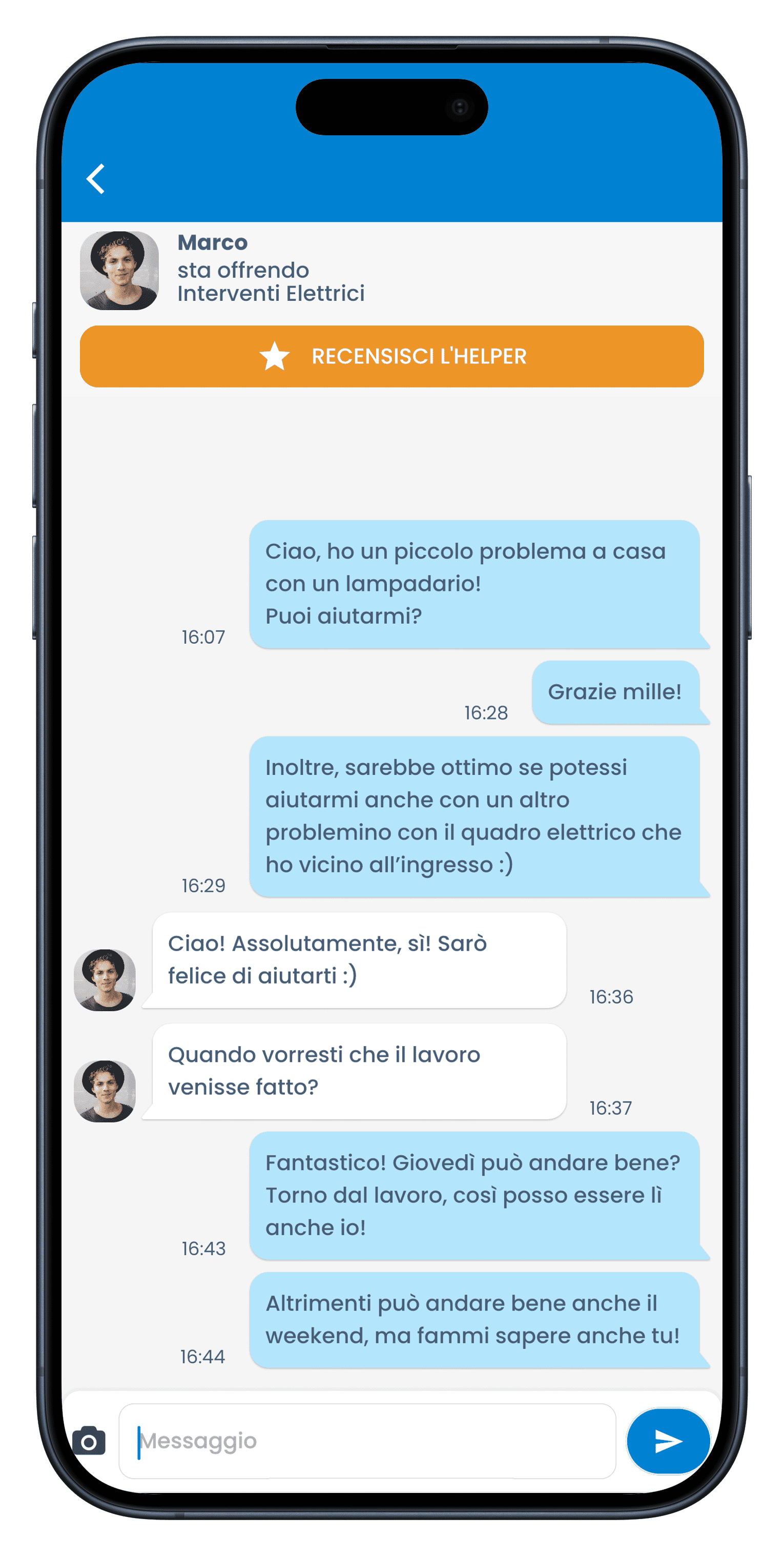 Schermata ricerca servizi Helpy