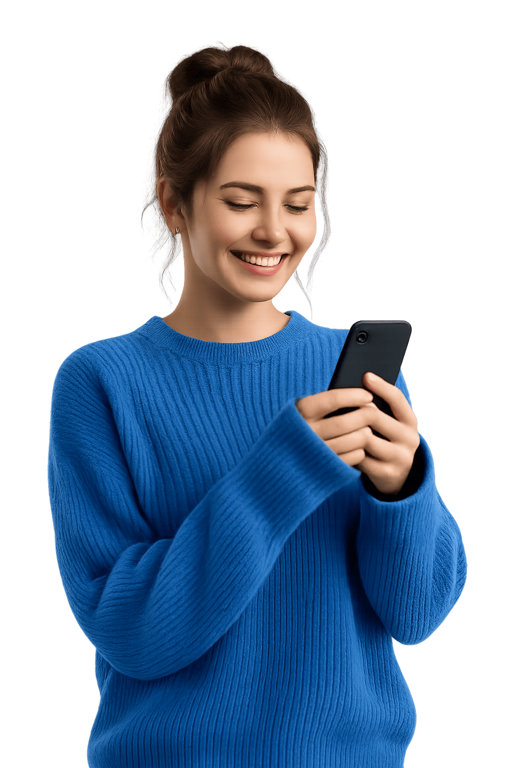 Ragazza che usa Helpy dal telefono